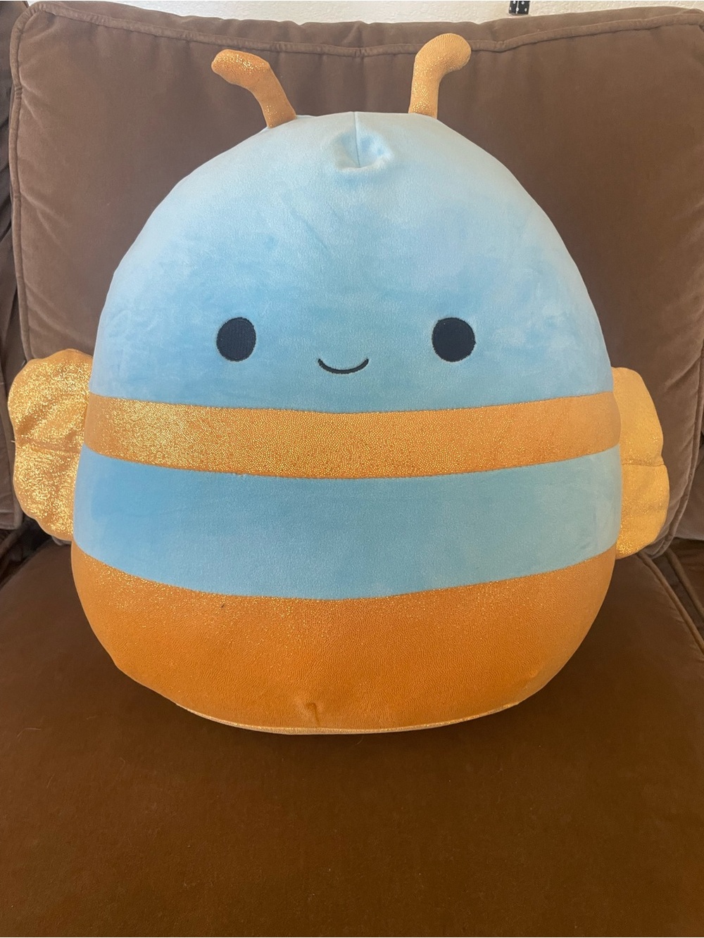 Squishmallows Blue and Gold Bee Plush Accent Pillow
